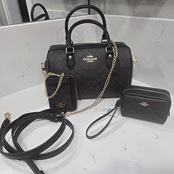 Coach Handbags - Coach Medium Rowan Black/Walnut
